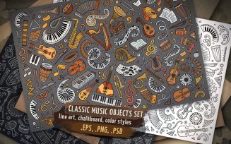 ♬ Classic Music Objects & Elements Set - Vector Image