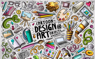 Design & Art Cartoon Doodle Objects Set - Vector Image