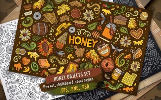 Honey Objects & Symbols Set - Vector Image
