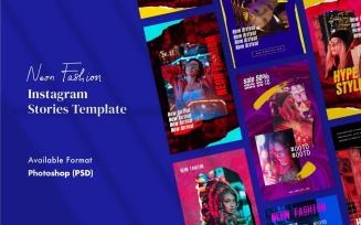 Neon Fashion Instagram Stories Template PSD for Social Media
