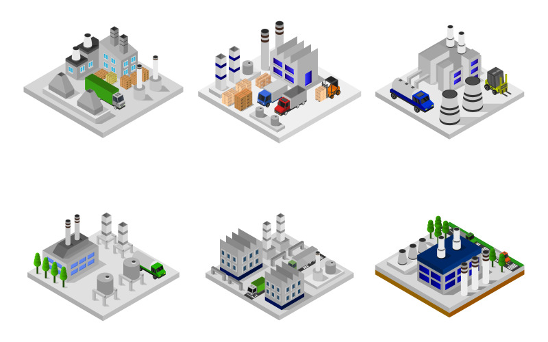 Isometric Industry Set On Background - Vector Image Vector Graphic