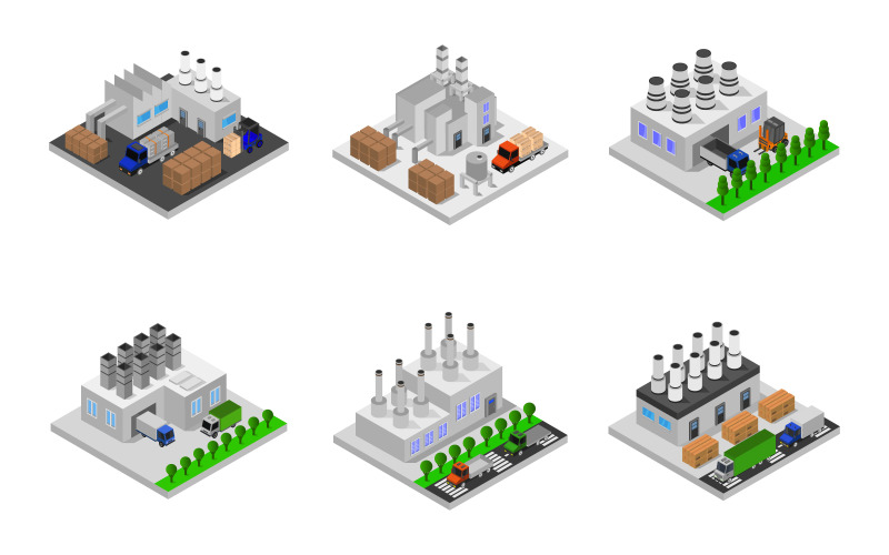 Isometric Industry Set On White Background - Vector Image Vector Graphic