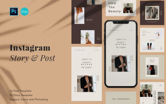 Minimalist Beauty Instagram Post & Story PSD Social Media Template