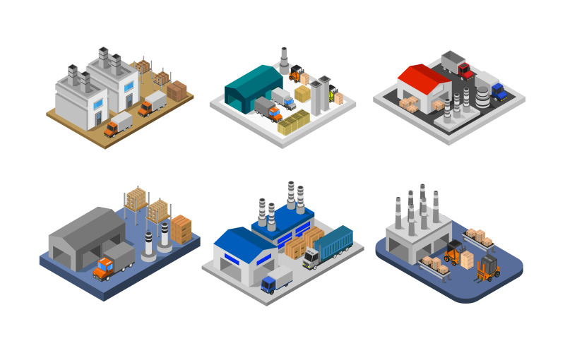 Set Of Isometric Industries - Vector Image Vector Graphic