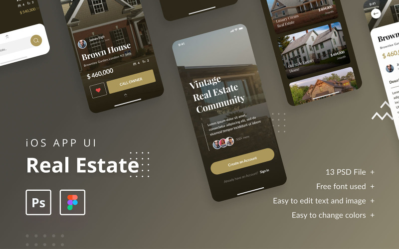 Real Estate iOS App UI Template PSD & Figma UI Element