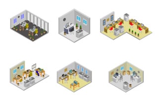 Set Of Isometric Office Room - Vector Image
