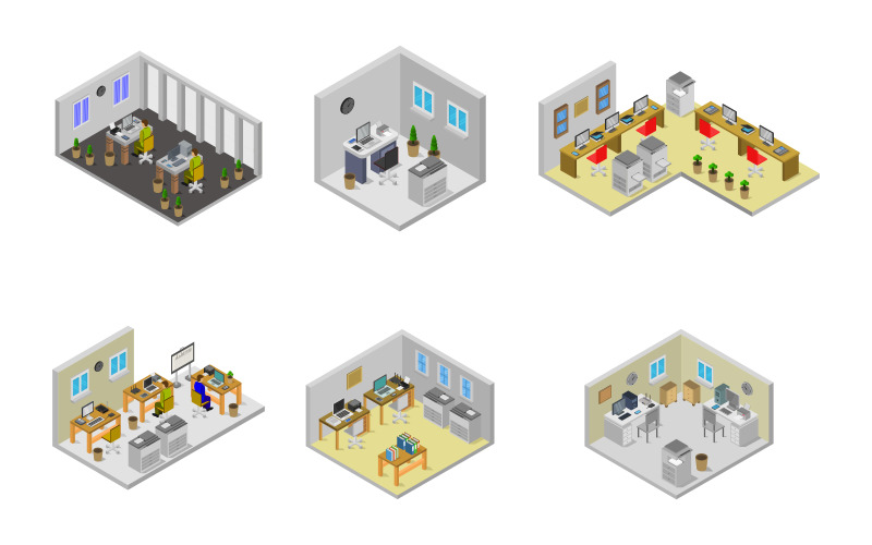 Set Of Isometric Office Room - Vector Image Vector Graphic