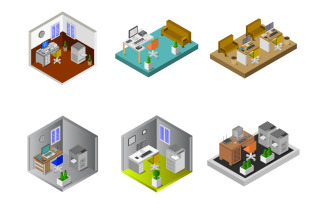 Isometric Office Room Set On White Background - Vector Image