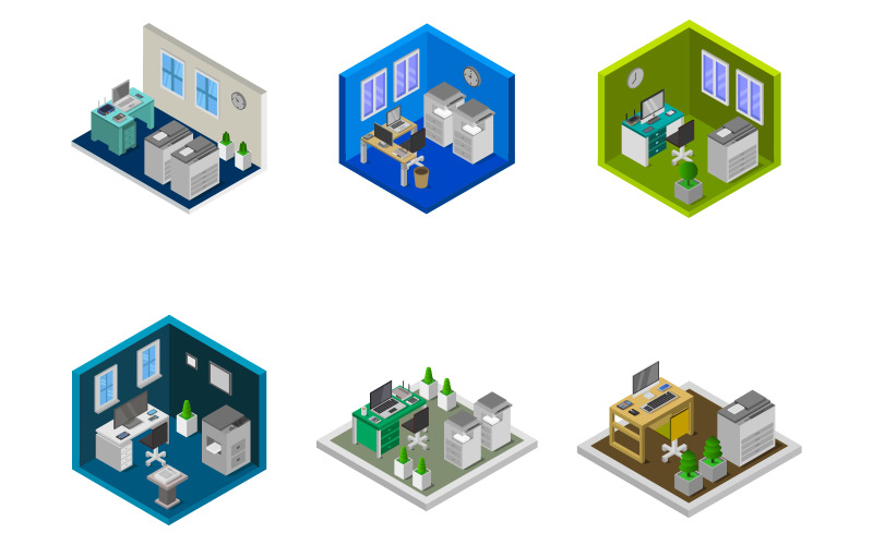 Isometric Office Room - Vector Image Vector Graphic