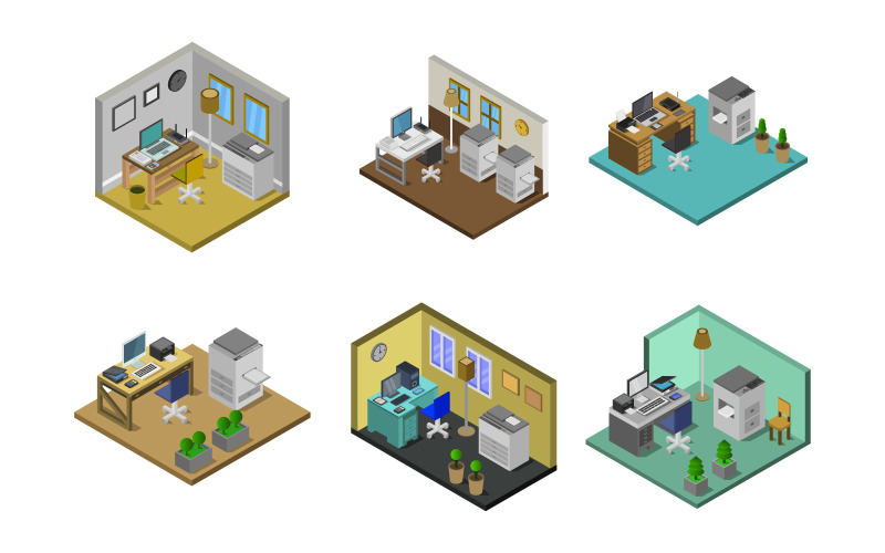 Isometric Office Set - Vector Image Vector Graphic