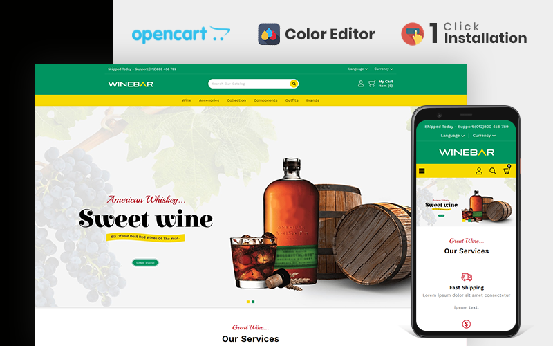 Responsywny szablon OpenCart Winebar Wine & Beverages Store #110764