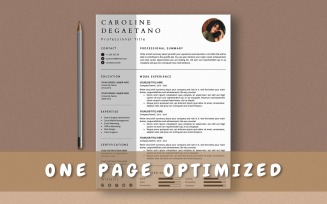 One Page Resume Template, One Page CV Template, Modern Curriculum Vitae