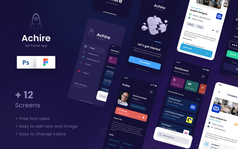 Achire - Job Portal iOS App Design UI Figma & PSD Template UI Element