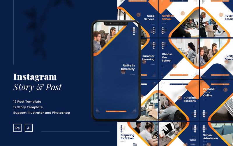 Education Instagram Ads Puzzle Template PSD & AI for Social Media