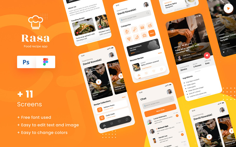 Rasa - Food Recipe iOS App Design UI PSD Template UI Element