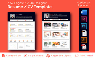 2 A4 Pages UI / UX, Graphic Designer CV Resume Template