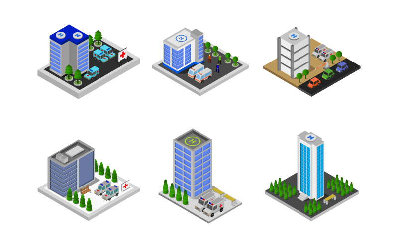 Isometric Hospital Set On White Background - Vector Image Vector Graphic