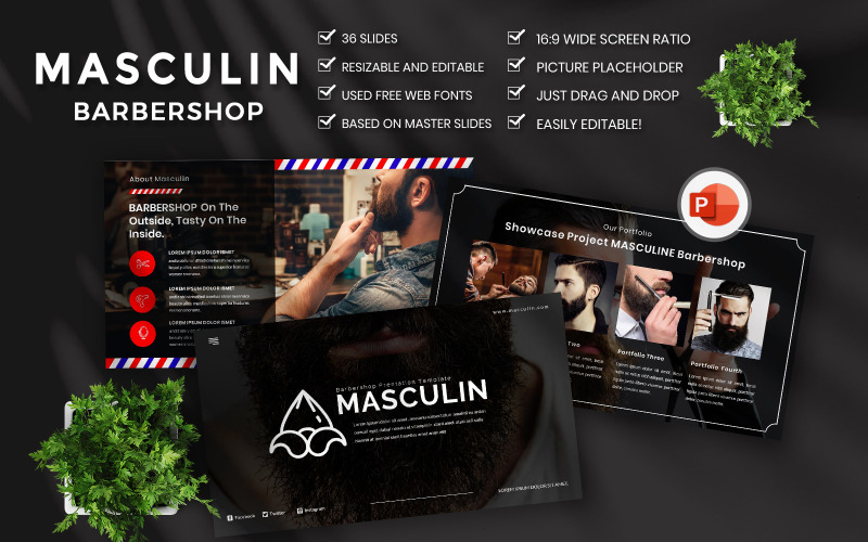 Masculine Barbershop PowerPoint template PowerPoint Template