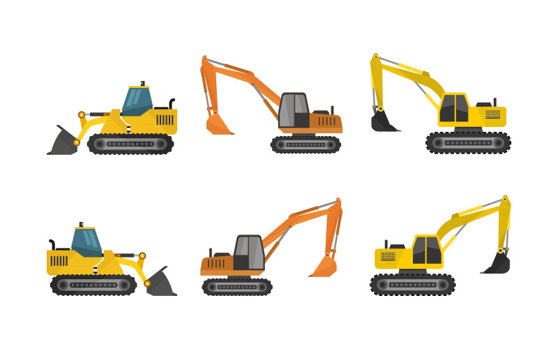 Set Of Excavators Illustrated - Vector Image Vector Graphic