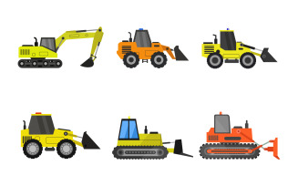 Set Of Illustrated Excavator - Vector Image