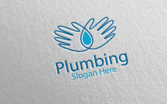 Hand Plumbing with Water and Fix Home Concept 7 Logo Template