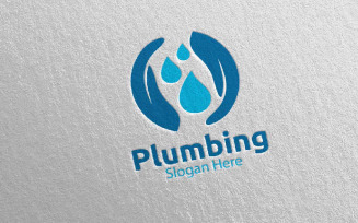 Hand Plumbing with Water and Fix Home Concept 9 Logo Template
