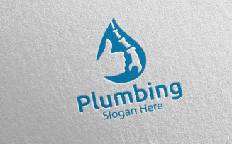 Plumbing Water and Fix Home Concept 5 Logo Template