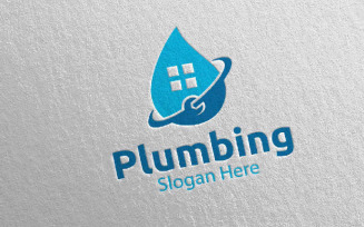 Plumbing Water and Fix Home Concept 6 Logo Template