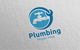 Plumbing with Water and Fix Home Concept 1 Logo Template