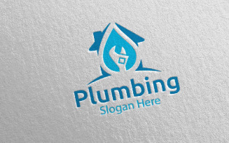 Plumbing with Water and Fix Home Concept 4 Logo Template