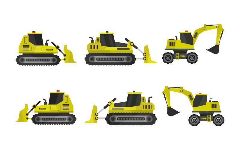 Set Of Illustrated Excavator - Vector Image Vector Graphic