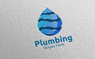 3D Plumbing with Water and Fix Home Concept 17 Logo Template
