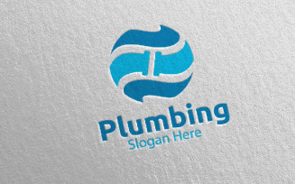 Global Plumbing with Water and Fix Home Concept 18 Logo Template