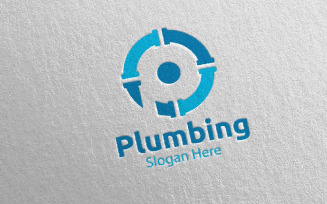 Letter P Plumbing with Water and Fix Home Concept 19 Logo Template