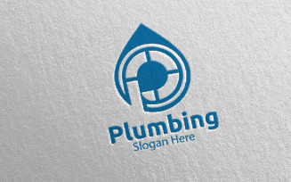 Letter P Plumbing with Water and Fix Home Concept 20 Logo Template