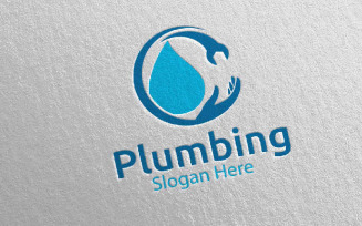 Plumbing with Water and Fix Home Concept 12 Logo Template