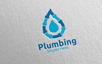 Plumbing with Water and Fix Home Concept 13 Logo Template