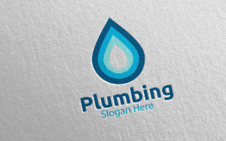 Plumbing with Water and Fix Home Concept 15 Logo Template