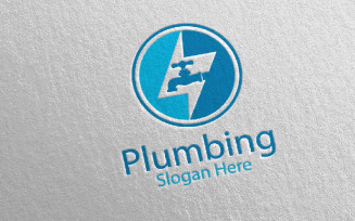 Plumbing with Water and Fix Home Concept 22 Logo Template