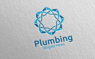Plumbing with Water and Fix Home Concept 23 Logo Template