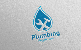 Plumbing with Water and Fix Home Concept 25 Logo Template