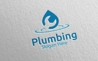 Plumbing with Water and Fix Home Concept 26 Logo Template