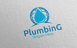 Global Plumbing with Water and Fix Home Concept 31 Logo Template