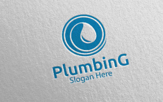 Plumbing with Water and Fix Home Concept 32 Logo Template