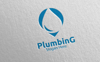 Plumbing with Water and Fix Home Concept 33 Logo Template