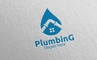 Plumbing with Water and Fix Home Concept 34 Logo Template