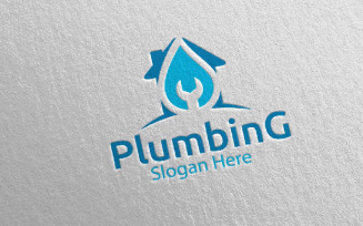 Plumbing with Water and Fix Home Concept 36 Logo Template