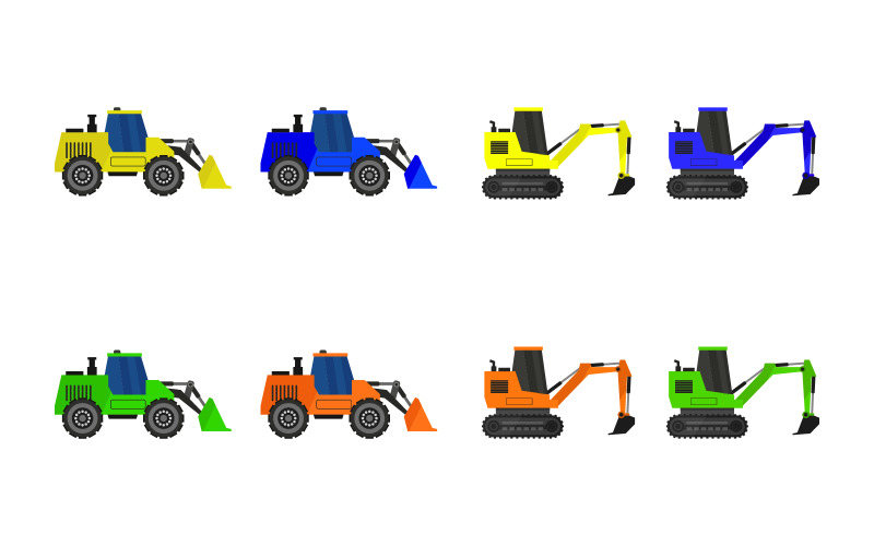 Set Of Excavator Illustrated On Background - Vector Image Vector Graphic