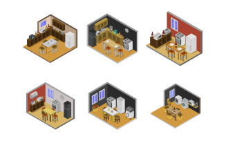 Isometric Kitchen Room Set - Vector Image