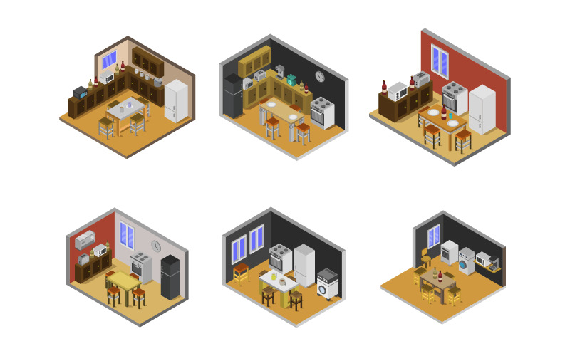 Isometric Kitchen Room Set - Vector Image Vector Graphic